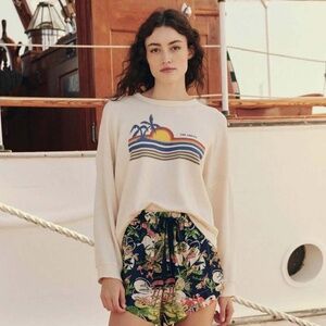 THE GREAT. Washed White Teammate Sweatshirt w/ Sunset Graphic – Size 1/Small